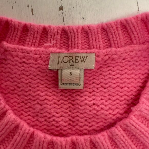 J CREW Fisherman Sweater S Wool Blend Bubblegum Pink Thick Knit Crew Neck - Picture 10 of 12